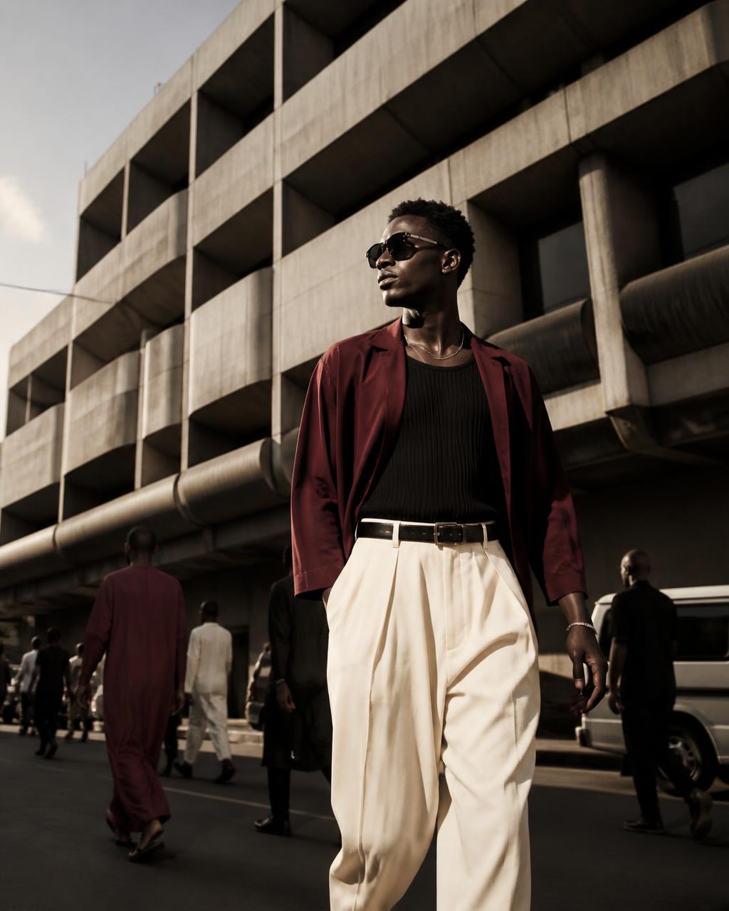 Man walking through a modern African city